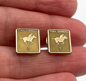 Vtg 1/10 10K Gold Filled Pony Express Lapel Pins Set O. C. Tanner Original Box